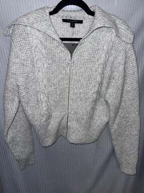 Marc New York Cable Knit Full-Zip Sweater Heather Ice Grey M4MWS754